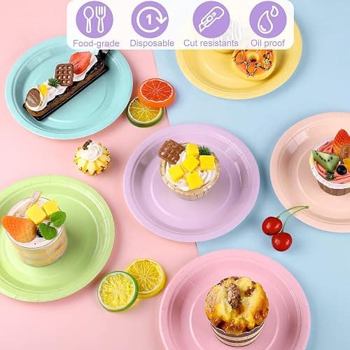 Breroa 72 Pcs Pastel Paper Plates 7 Inch Bulk Pastel Plates Disposable | Dessert Plates Heavy Duty Solid Color Paper Plates Table Decors Party Supply for Birthday Party, Dinner Table, Wedding thumbnail 2