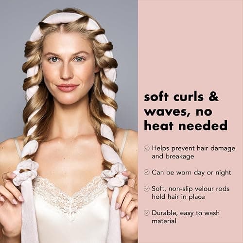 The Hair Edit Heatless Soft Ribbon Curl Set Heatless Curling Rod with 2 Velour Scrunchies for Overnight Curls, No Heat Hair Curler for Women, Damage Free Styling Tool For Long and Medium Hair 69"Long thumbnail 3
