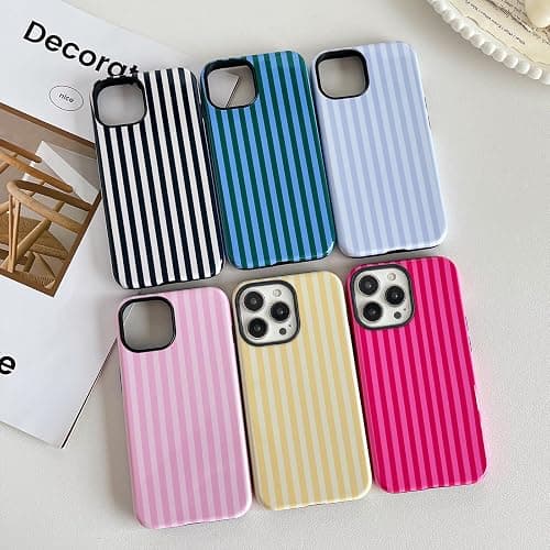 CHEDEMK Compatible with iPhone 16 Pro Case, Cute Fashion Aesthetic Striped Pattern Cover for Women, Shockproof Soft TPU and Hard PC Protective Phone Case for iPhone 16 Pro 6.3"- Pink thumbnail 2