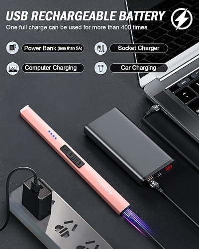 FUKKUDA Electric Candle Lighter with Safety Switch - USB Rechargeable Windproof & Flameless Plasma Arc Lighter for Easter Basket Stuffers (Rose Gold) thumbnail 6