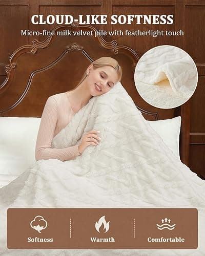CAROMIO Electric Blanket King Size Dual Control - Thick Tufted Sherpa Heated Blanket with 10 Heating Levels and 10 Time Settings, ETL Certified Fast Heating Blankets King Size 90"×100", White thumbnail 7