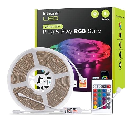 Integral 5m RGB LED Strip Light, Colour Changing, Dimmable, Music Sync - Tuya WiFi Smart App & Remote Control, Plug & Play with UK Plug - for Bedroom, Living Room, Office, Kitchen and More - Image 1