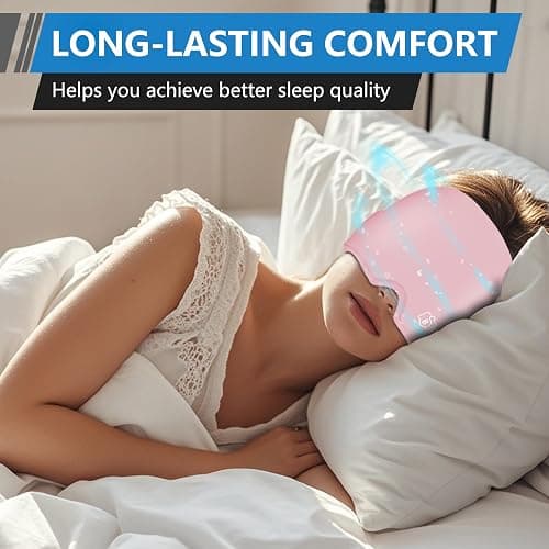 Migraine Relief Cap, All Around Gel Covered Reusable Headache Relief Cap, Black Migraine Cap for Headache Relief, Puffy Eyes (Pink) thumbnail 6