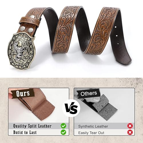 SANSTHS Cowboy Belts for Men Women Western Buckle Belt Cowboy Cowgirl Embossed Leather Belt for Jeans Christmas Gifts Belt thumbnail 3