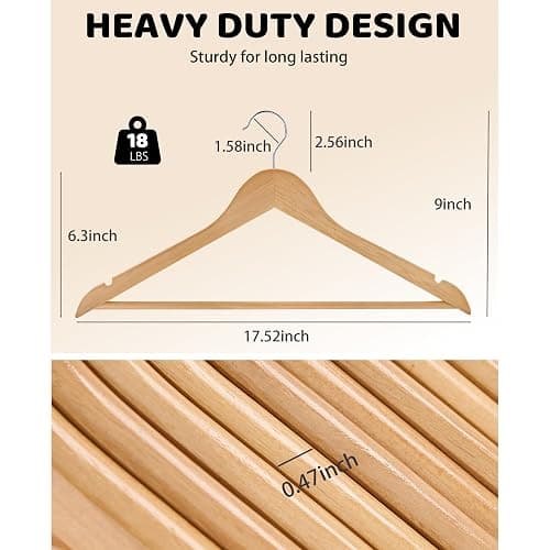 Edergoo Wooden Hangers 30 Pack, Smooth Wood Hangers with 360 Swivel Hook & Notches, Natural Solid Coat Hangers Wooden for Closet thumbnail 7