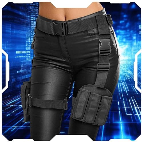 Black Widow Costume Accessories,Lara C Holster Belt Outfit,Rider Leg Strap | Adult Tactical Tomb Swat Cop With Waist Utility Holder Sheath Fake Gun Knife Gear For Women Halloween Cosplay Military Spy thumbnail 8