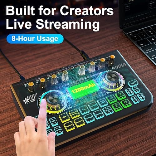 Podcast Microphone Bundle with Live Sound Card Audio Mixer, Podcast Equipment Bundle with 3.5mm Condenser Microphone for Pc/Phone Live Streaming Singing Gaming, Sound Board with Voice Changer, Denoise - Audio mixer+MIC(700) thumbnail 8