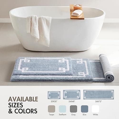 Madison Park Evan 100% Cotton Bathroom Non Slip Backing-Luxurious Tufted Plush Bath Mat Absorbent, Quick Dry, Spa Design Shower Room Décor, 20x30" Blue thumbnail 7