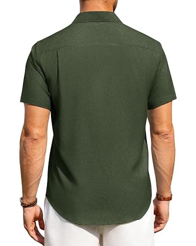 Alimens & Gentle Mens Linen Shirts Short Sleeve Button Down Shirts Wrinkle Free Casual Vacation Beach Summer Tops thumbnail 4