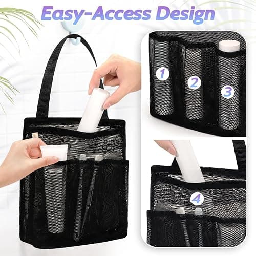 famichan Portable Mesh Shower Caddy, Gym Travel Camp Dorm Room Essentials for College Student Boy Girl, Bathroom Shower Bag - Black thumbnail 4
