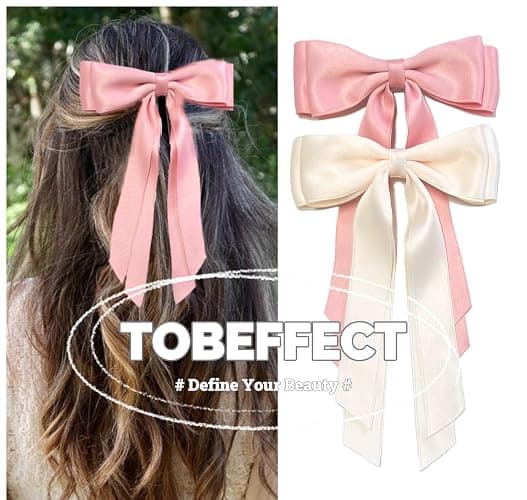 Hair Bows for Women Bow Clips Cute Ribbons Girls Ribbon Bows BowKnot Barrettes Tassel Bow Clips Fashion Hair Accessories for Women, Pink & Beige thumbnail 2