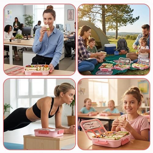 YANLIFY Bento Box for Adults,4 Compartments Lunch Box, Snack Containers Reusable Lunch Containers Drop-Proof, Dishwasher Safe & Made with BPA-Free Materials, Pink thumbnail 7