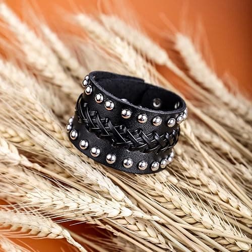 Eigso Vintage Retro Punk Braceler Wide Belt Wristband PU Leather Snap Button Clasp for Men Women thumbnail 5
