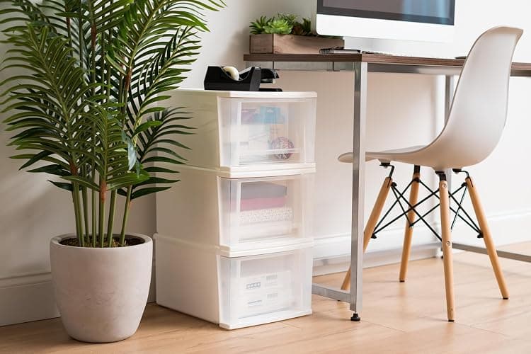 IRIS USA 17 Qt. Medium Plastic Stacking Drawer, Stackable Storage Organizer Unit with Sliding Drawer for Bedroom Kitchen Under Sink Pantry Craft Room Dorm Office, White, 4-Pack thumbnail 2