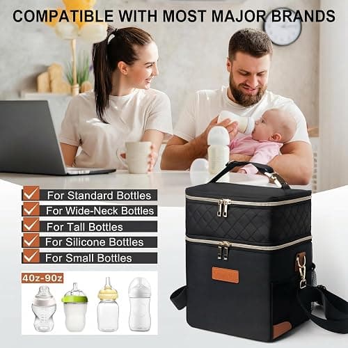 CarryWise Breastmilk Cooler Travel Bag with Ice Pack, Double Layer Insulated Baby Bottle Bag Fits 6 Bottles Up to 9 Ounce, Leakproof Breast Milk Cooler Bag for Daycare & Nursing Mom, Black thumbnail 8