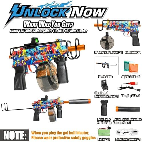 Electric Gel Ball Blaster, Full Auto Electric Splatter Ball Toys, 12 Rounds Per Seconds with Rechargeable Batteries, Line, Goggles Outdoor Team Game Toy Christmas Birthday Gift for Boys Girls Kids thumbnail 7