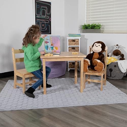 Flash Furniture Kyndl Kids Solid Hardwood Table and Chair Set for Playroom, Bedroom, Kitchen - 3 Piece Set - Natural thumbnail 4