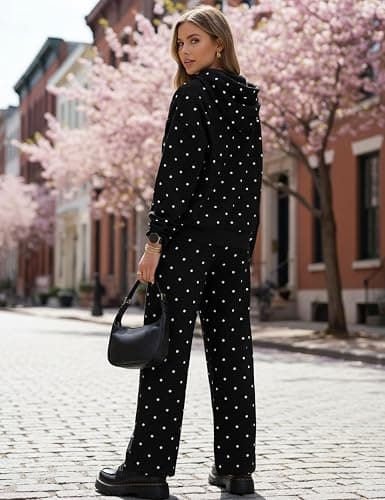 HOCANDY Polka Dot Hoodie and Sweatpants Set for Women thumbnail 3