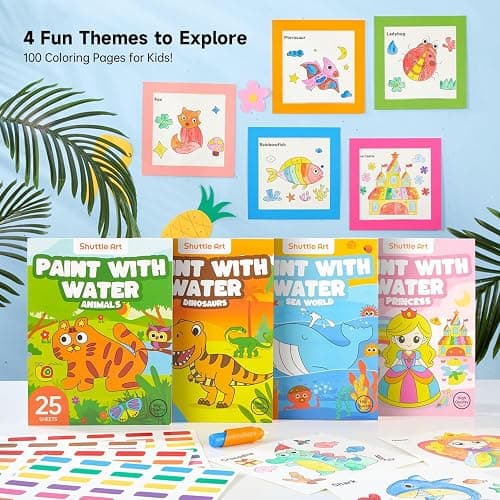 Shuttle Art Paint with Water Coloring Book for Kids, Pack of 4, 100 Sheets Watercolor Paint Set for Kids Ages 3-5, 4-8, Mess Free Travel Art Supplies, Birthday Christmas Craft Gift thumbnail 4