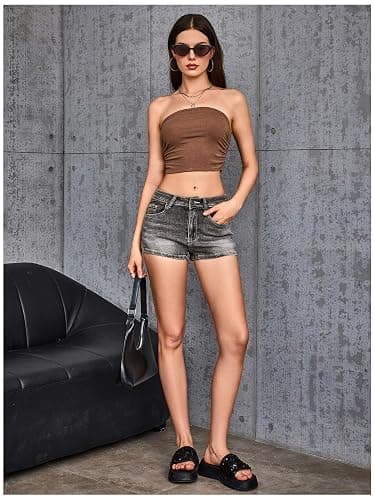 WDIRARA Women's Cross Embroidery Rhinestone Denim Shorts Y2k Grunge Punk Jean Shorts thumbnail 5