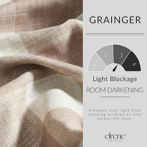 Elrene Home Fashions Farmhouse Living Grainger Buffalo-Check Blackout Window Curtain, Living Room and Bedroom Drape with Rod Pocket Tabs, 52" x 95", Linen, 1 Panel thumbnail 4