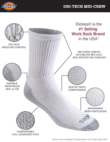 Dickies Men's Dri-tech Moisture Control Mid-Crew Socks (6 Pairs) thumbnail 3