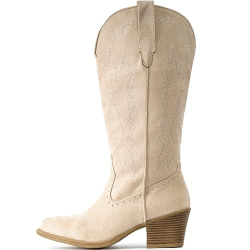 IUV Suede Cowboy Boots For Women Chunky Heel Pointed Toe Cowgirl Boots thumbnail 5