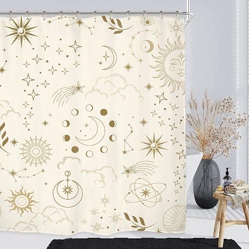 Miyotaa Moon Phase Celestial Shower Curtain Set 60Wx71H Inches Mysterious Constellation Astrology Beige Crescent Tarot Witchy Polyester Bathroom Curtain with 12 Hooks thumbnail 5