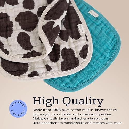 Itzy Ritzy Set of 2 Baby Burp Cloths – Ultra-Soft Absorbent Burping Cloths for Babies - Made of 100% Cotton Muslin and Generously Sized with Trendy Coordinating Prints – Machine Washable (Cow Print) thumbnail 5