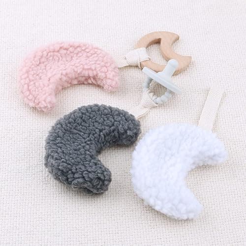 MISUVRSE Schnullerkette Plüsch-Anhänger Brustwarzen-Lanyard Anti-Verlust-Schnuller-Clip süßes Mond-Ornament Babybett-Dekorationen Stillzubehör Beißring-Clip Baby-Mädchen-Beißring-Clip - B5 thumbnail 4