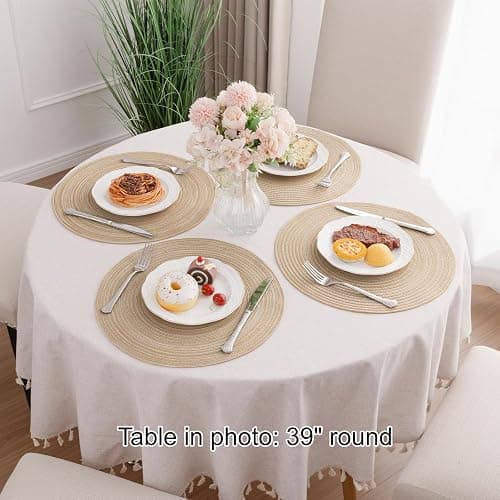 SHACOS Round Braided Placemats Set of 4 Washable Place Mats for Dining Tables 15 inch Non Slip Kitchen Table Mats (Beige, 4) thumbnail 7