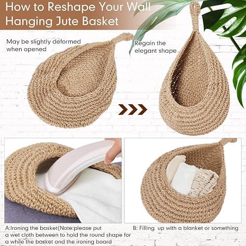 Honeydak Boho Decor Hanging Wall Baskets for Kitchen 3 Pack Teardrop Baskets with Hooks Storage Fruit Onion Vegetable Potato for Home 3 Sizes(Light Linen,Cotton Rope) thumbnail 4
