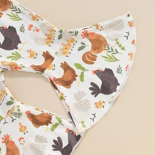 Karuedoo Newborn Baby Girl Farm Outfits Letter Print Short Sleeve Romper Chicken Flared Pants Headband 3Pcs Outfits Sets thumbnail 7