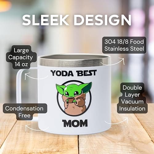 Maako Yuda Best Mom 14oz White Stainless Steel Tumbler Mug - Metal Straw and Brush Included - Leak-Proof Lid - Wars Artwork on Both Sides - 304 Stainless Steel - Funny Mothers Star Gift - Best Mom thumbnail 4