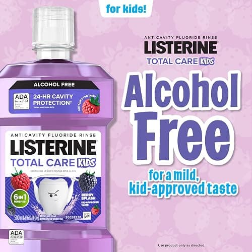 Listerine Total Care Kids Mouthwash, ADA Accepted, Alcohol-Free Anticavity Fluoride Mouthwash, Children's Mouthwash for Cavity Protection and Fresh Breath, Berry Flavor, 500 mL thumbnail 4