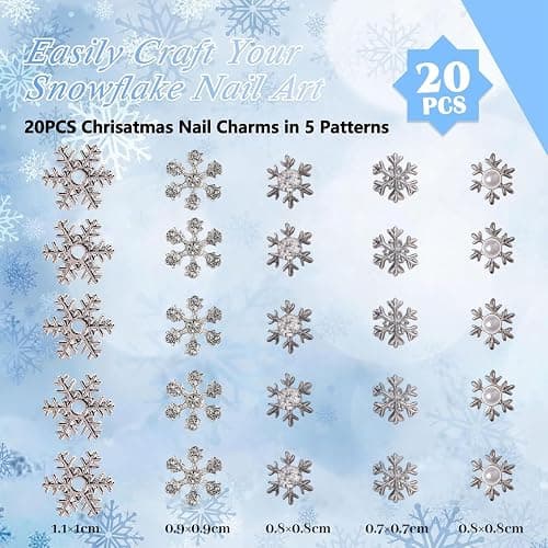 Muorruo 20 Pieces Christmas Nail Charms, Silver Snowflake Nail Rhinestones for Nail Art, Cute Winter Pearl Nail Decorations, Festive Snowflake Bling Nail Charms thumbnail 2