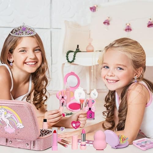 DCMAMA Washable Non-Toxic Kids Makeup Kit for Girls- Real Makeup Sets for Girl 5-8,Princess Toys Cosmetics Set with Mirror,Perfect for 3 4 5 6 7 8 Year Old Girls Birthday thumbnail 2