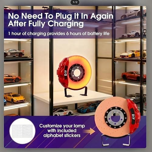 WILLBOND Brake Disc LED Lamp Car Guy Gifts for Men, Red - Orange Yellow | Cool Car Lamps, Rechargeable Ambient Touch Night Light, Unique Gifts for Him, Dad, Racing Lover, Fans, Birthday, Christmas thumbnail 4