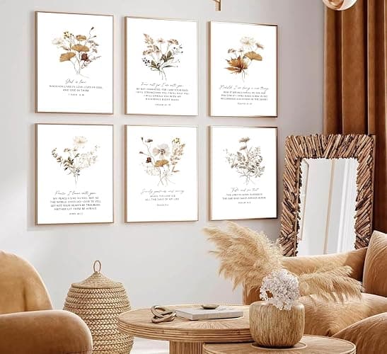 6Pcs Bible Verses Floral Wall Art Christian Wildflower Poster Prints Scripture Flower Canvas Pictures Neutral Botanical Painting Aesthetics Farmhouse Wall Decor for Bedroom living room 8x10in Unframed thumbnail 2