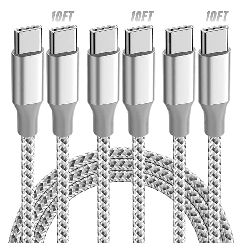 KYEHD USB C Cable,3 Pack 10FT 60W Fast Charging USB C to USB C Cable, Durable Type C Charger Cable for iPhone 17/16/15/iPad MacBook CarPlay and More-Grey White - Image 1