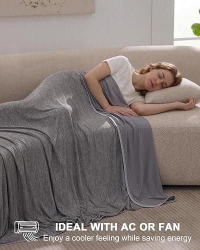 DouxDosy Cooling Blanket - Thin Throw Blanket for Couch, Sofa, Chair, Q-Max>0.4, Lightweight, Breathable, Double-Sided, Absorbs Heat to Keep Body Cool in Summer, 50"x70", Grey thumbnail 5