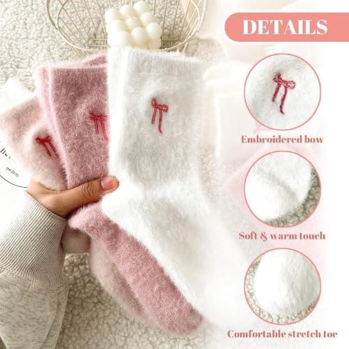 CharmBurst 5 Pairs Fluffy Cosy Socks Ladies With Bow, Warm Winter Socks, Thick Furry Socks For Home, Winter Thermal Socks Ladies, Soft Sleep Socks thumbnail 2