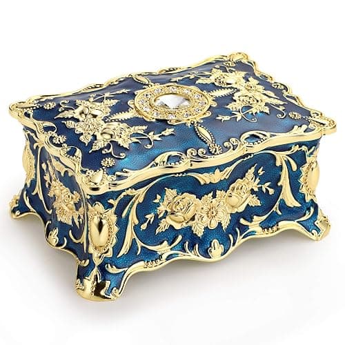 Hipiw Vintage Jewelry Organizer Box - Metal Trinket Storage Box Ornate Treasure Chest Box Jewelry Decorative box Keepsake Gift Box Case for Women,4.9"x3.4"x2.7" - Image 1