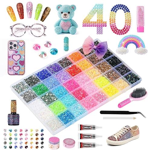 40000Pcs 40 Colors Resin Jelly Rhinestones Kit, 3mm Flatback Rhinestones with 3Pcs B7000 Jewelry Glue & Tools, Bedazzler Kit with Rhinestones, All-in-One Bedazzling Kit for DIY Arts & Crafts Gifts - Image 1