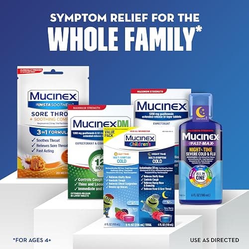 Mucinex Cold & Cough, Children's Multi-Symptom Day/Night Liquid, Very Berry, 8oz (2x4oz) Relieves Nasal & Chest Congestion, Thins & Loosens Mucus, Controls Cough, Reduces Fever, Soothes Sore Throat | For Ages 4+, Guaifenesin, Dextromethorphan HBr, Diphenhydramine HCl, Phenylephrine HCl & Acetaminophen, Alcohol-Free thumbnail 5