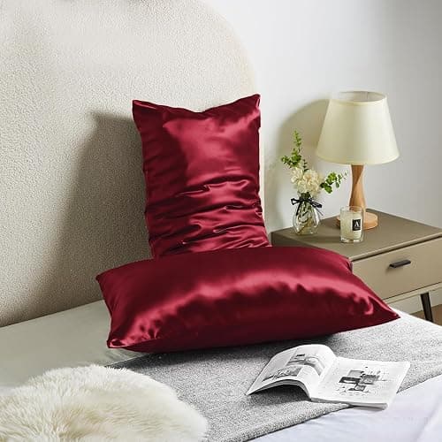 Silk Pillowcase for Hair and Skin Mulberry Silk Pillowcase Soft Breathable Smooth Both Sided Natural Silk Pillowcase with Zipper Beauty Sleep Silk Pillow Case 1 Pack for Gift(Standard,Red) thumbnail 2
