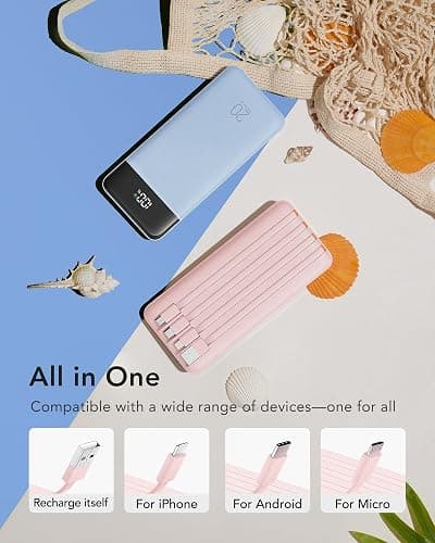 charmast 20000mAh Portable Charger with Built in Cables, 22.5W Travel Power Bank Fast Charging, USB C Cell Phone Battery Pack for iPhone 17/16/15/14/13/12 Series, iPad, Samsung, Android, Tablet thumbnail 2