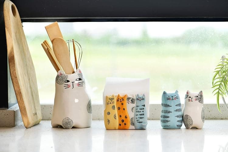 Bico Cartoon Cat Utensil Holder, Handpainted Stoneware, Dishwasher Safe thumbnail 5
