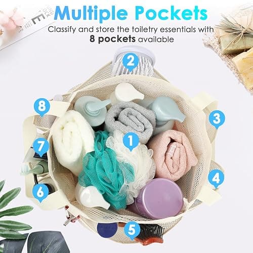 Fammart Mesh Shower Caddy Portable for College Dorm Room Essentials, Odorless Polyester Large Shower Tote Bag with Dual Handles, 8-Pocket Quick-Dry Toiletry Organizer for Travel, Beach, Camping, Gym thumbnail 4