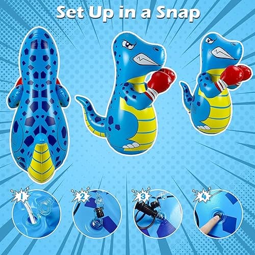 Kids Punching Bag 3-8 with Air Pump, Toddler Punching Bags for Kids, Inflatable Dinosaur Toy with Bounce- Back Action, Safe Gifts for Boys & Girls Age 3-5 Add Tossing Game thumbnail 9